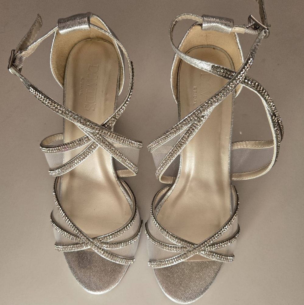 David's Bridal Silver Wedge Heels